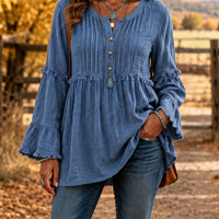 Lace-trimmed Loose-fit Shirt With Tassel Patchwork Top - image 1