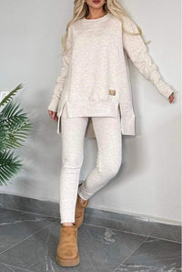 Women's Slit Long Sleeve Top And Trousers Suit - image 6