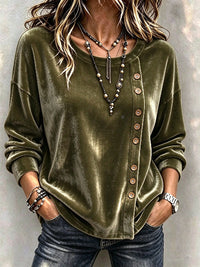 Velvet Asymmetric Button Long Sleeve Top - image 6