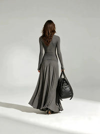 V-Neck Double-Breasted Long Sleeve Dress - image 4