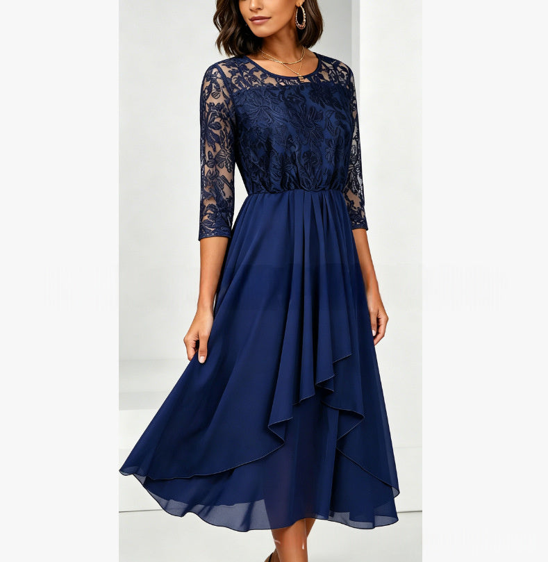 Chiffon Three-Quarter Sleeve Asymmetric Hem Dress - image 10