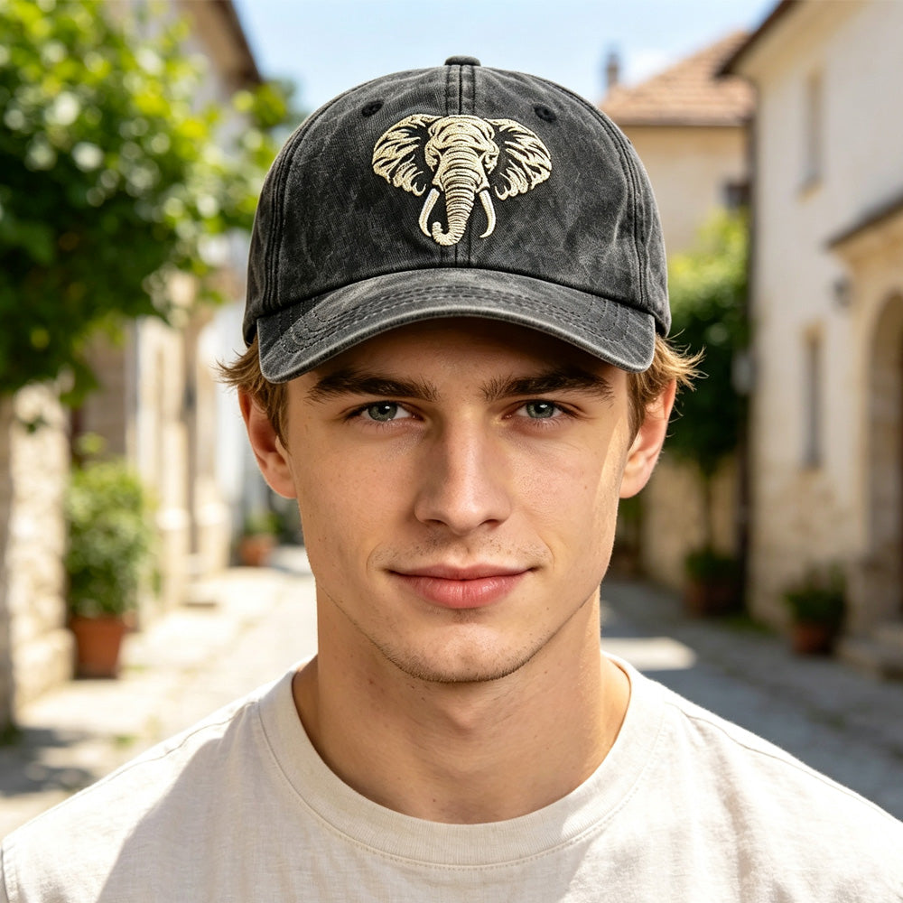 2pcs Vintage Washed Cotton Baseball Cap, Embroidered African Elephant Head Dad Hat Outdoor Summer Casual Sun Hat - image 6