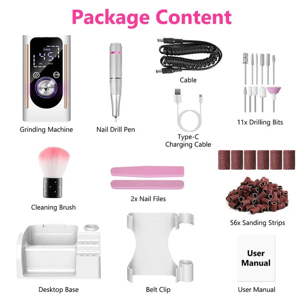 Portable Electric Nail Drill Bit 45000 RPM With 11 Bits Base Waist Clip Cordless Rechargeable Nail File Machine For Professional Salon Home Acrylic Nails Remove Nail Gel Polish Manicure - image 9