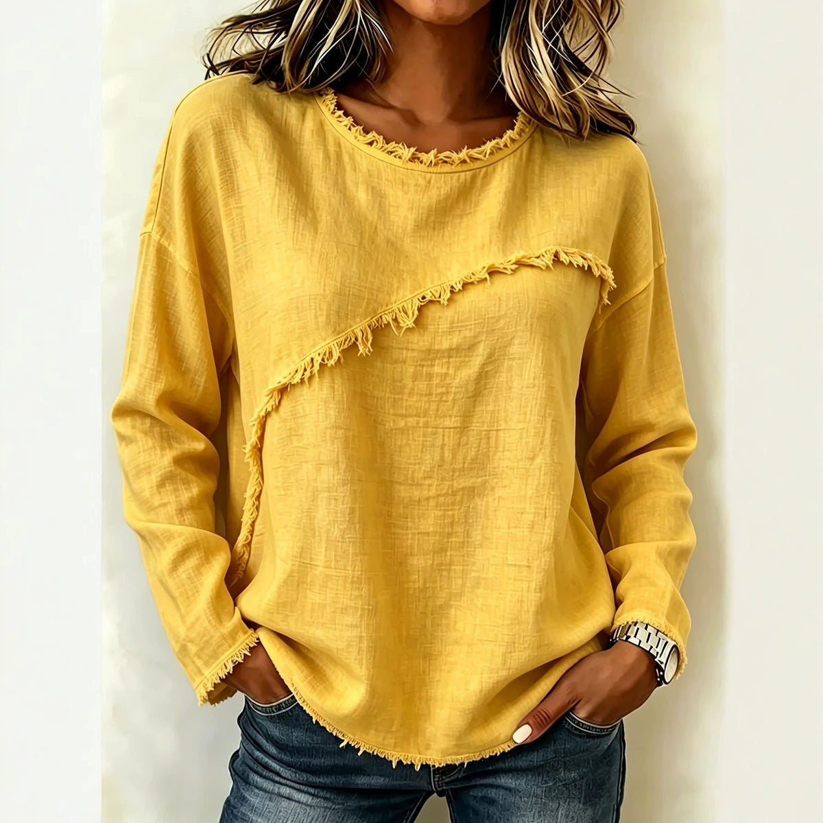 Women's Lace Patchwork Long Sleeve Round Neck Loose T-Shirt - image 2