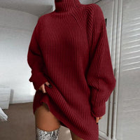 Solid Turtleneck Long Sweater Winter Warm Women Sweater Dress - image 2