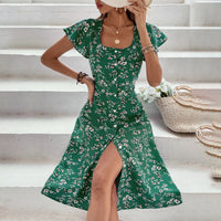 Women's Floral Print Short Sleeve Split Maxi Dress, Boho Beach Sundress - image 12