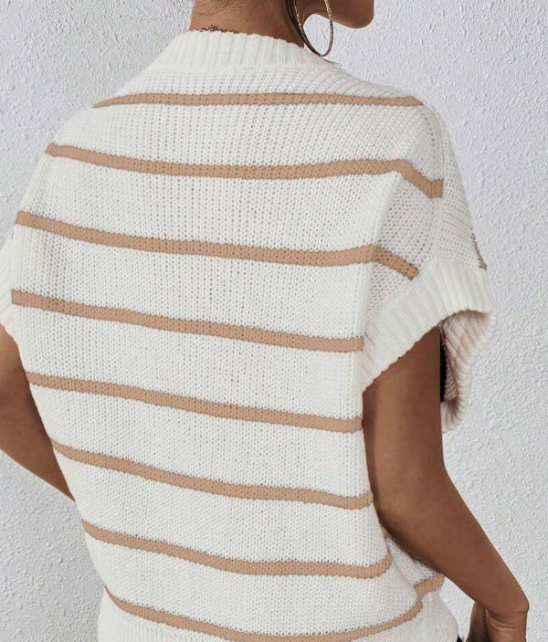 Striped Pattern Batwing Sleeve Knit Top - image 4
