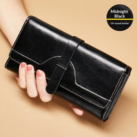 Cartera larga de piel genuina de tres pliegues con broche - image 8