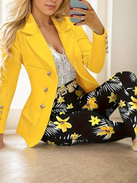 Women's Yellow Blazer and Floral Print Pants Set - image 1