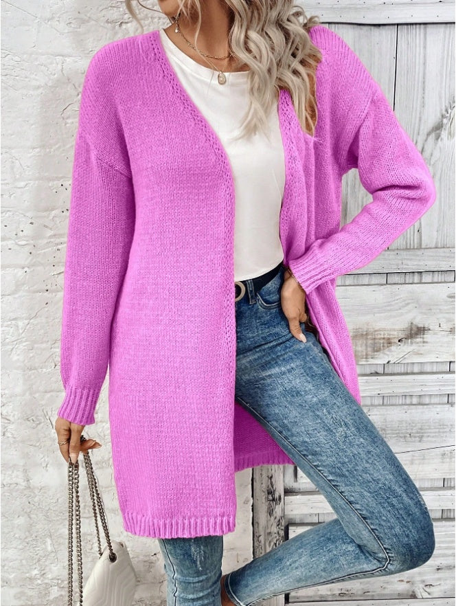 Women Solid Color Long Sleeve Casual Open Front Knit Cardigan - image 3