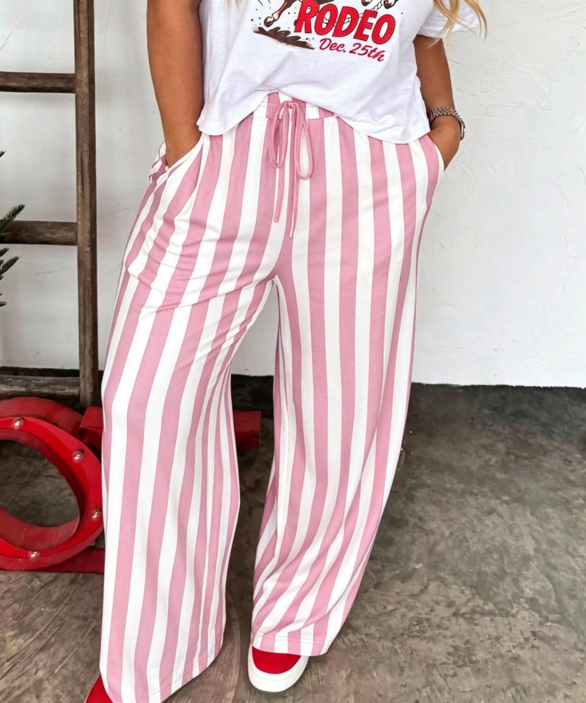 Striped Loose-fit Slimming Casual Wide-leg Floor-length Pants - image 12