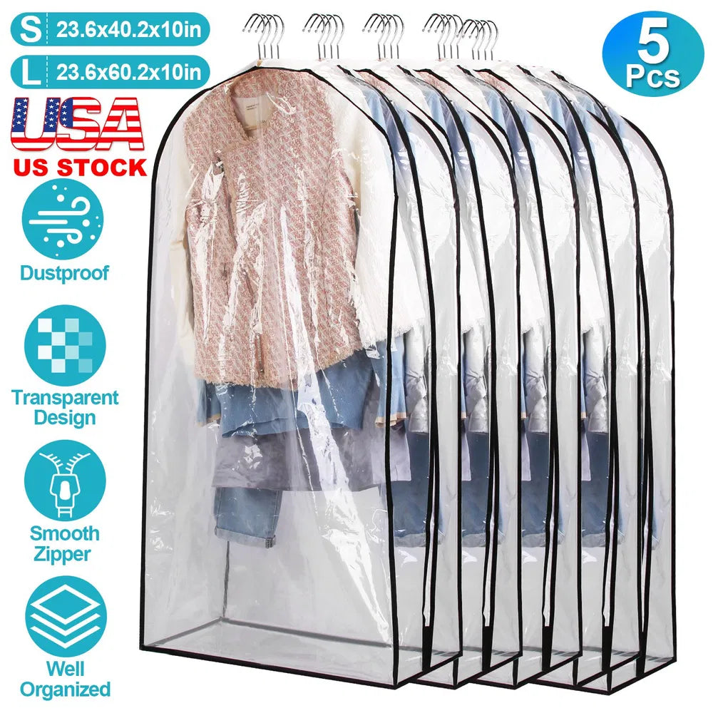 Paquete de 5 fundas transparentes para colgar ropa, antipolvo