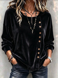Velvet Asymmetric Button Long Sleeve Top - image 7