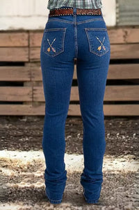 Dark Blue Embroidered Boho Flare Jeans - image 8
