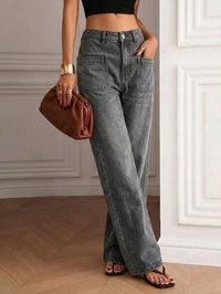 Gray High-Waist Patch Pocket Wide Leg Jeans - image 3
