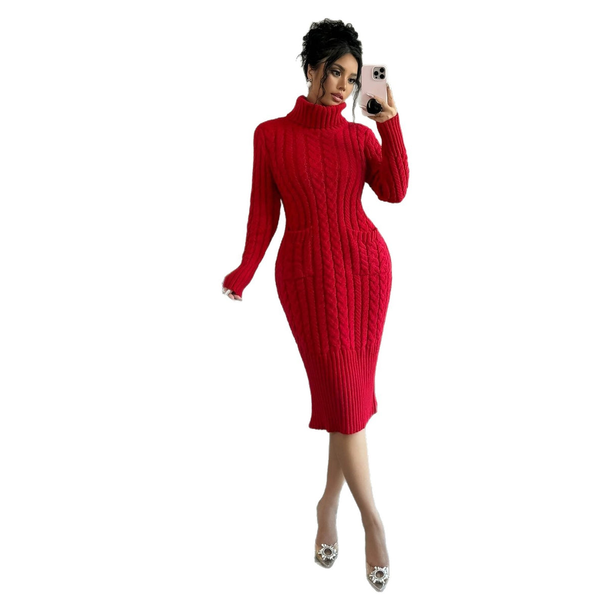 Turtleneck Cable Knit Sweater Dress - image 5