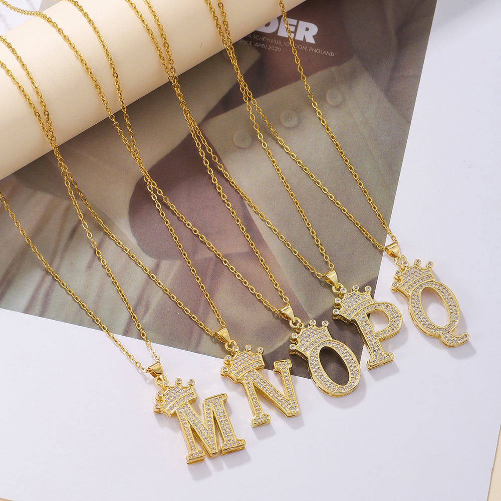 Crown Initial Pendant Necklace - image 7
