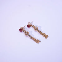 Gold Crystal Tassel Drop Earrings - image 3