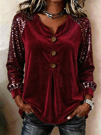 Button And Sequin Long-sleeve Womens Casual Top - image 11
