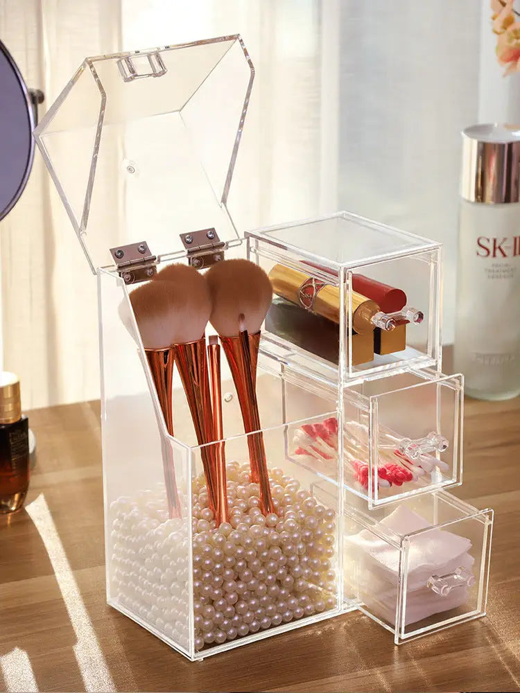 Organizador de brochas de maquillaje transparente con tapa - image 3