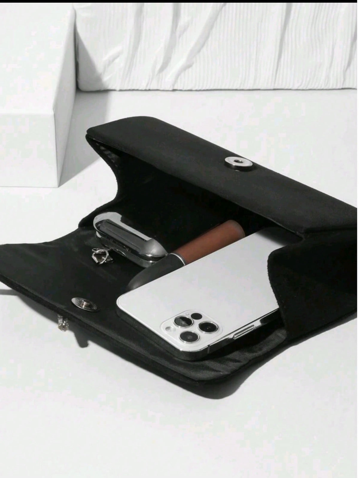 Women's Black Velvet Rhinestone Bow Evening Clutch, Envelope Party Purse with Chain Strap - image 5