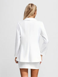 Pure White Long Sleeved Skirt Set, Lapel Suit Jacket&solid Color Skirt, Double Breasted Closure - image 3