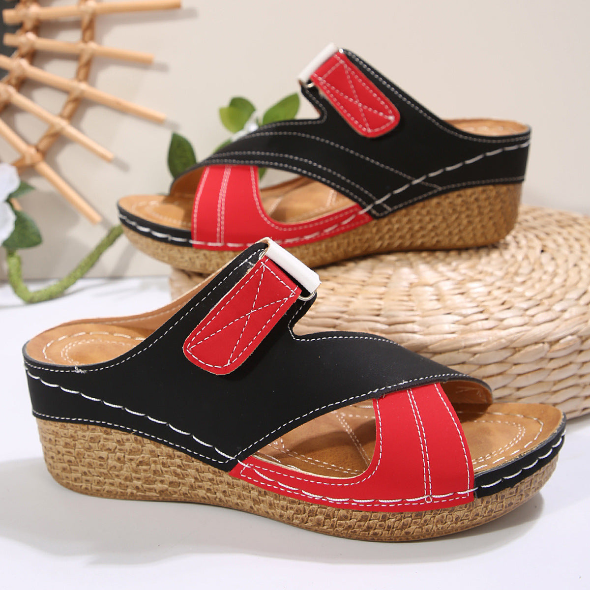 Sewing Line Lightweight Wedge Velcro Multicolor Shoes - image 8