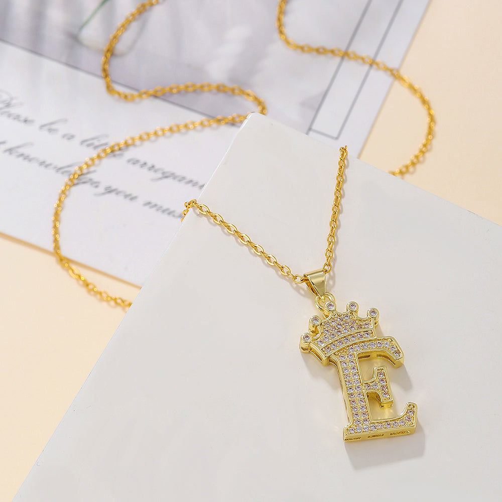 Crown Initial Pendant Necklace