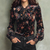 Vintage Bow Lace Trim Puff Sleeve Top - image 1