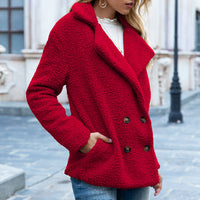 Women's Fuzzy Teddy Coat, Lapel Double Breasted Winter Jacket with Pockets - image 10