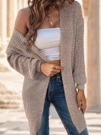 Solid Drop Shoulder Cardigan,Long Sleeve Tops - image 2