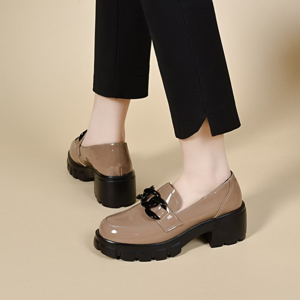 Leather Chunky Platform Loafers with Chain - image 2