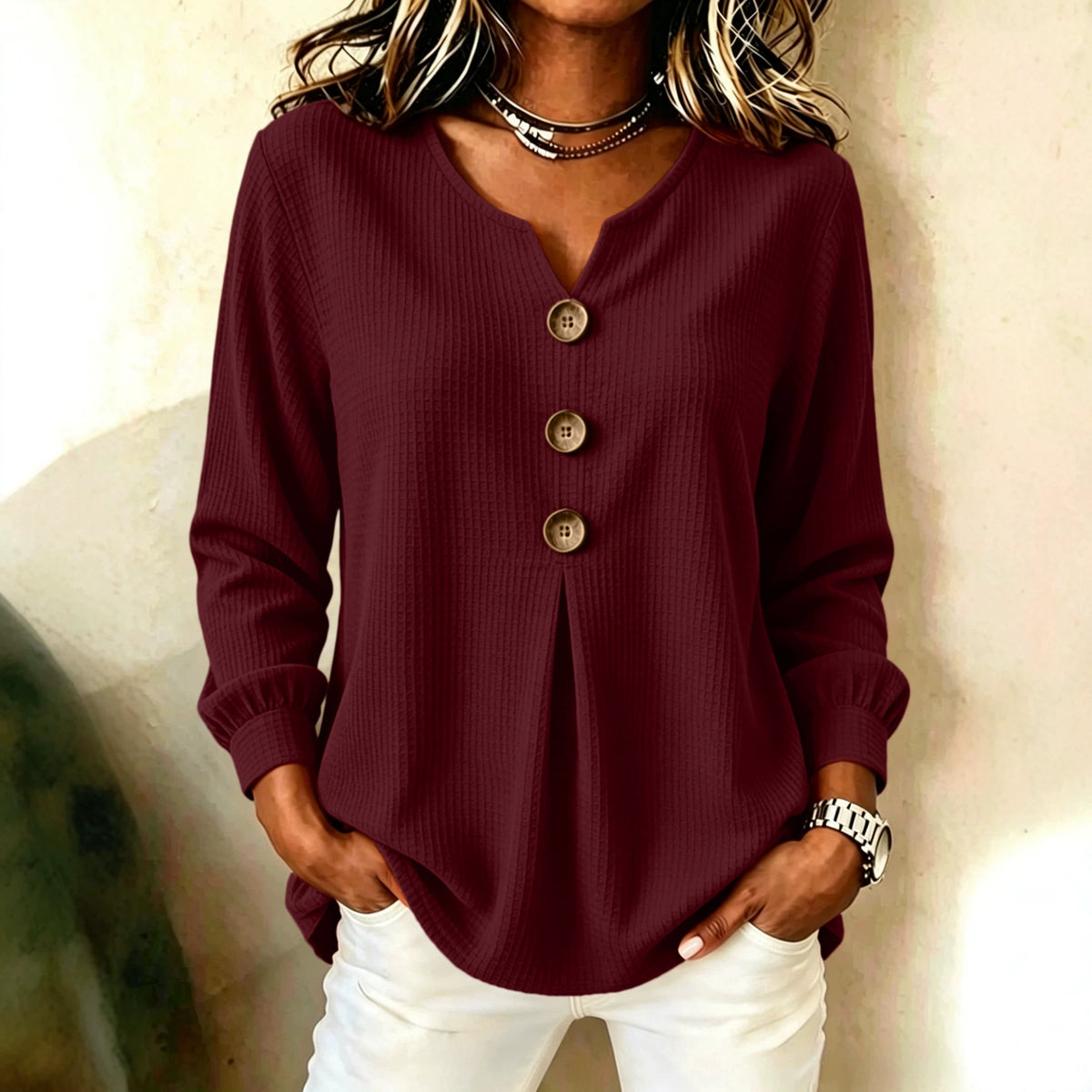 Loose V-Neck Button-Down Casual Top - image 4