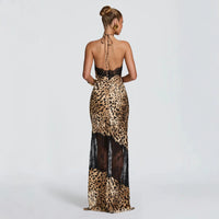 Retro Leopard Print Lace Trim Halter Dress - image 3