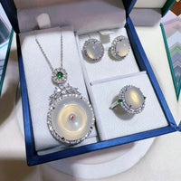 Silver Plated Green Chalcedony Teardrop Jewelry Set - image 3