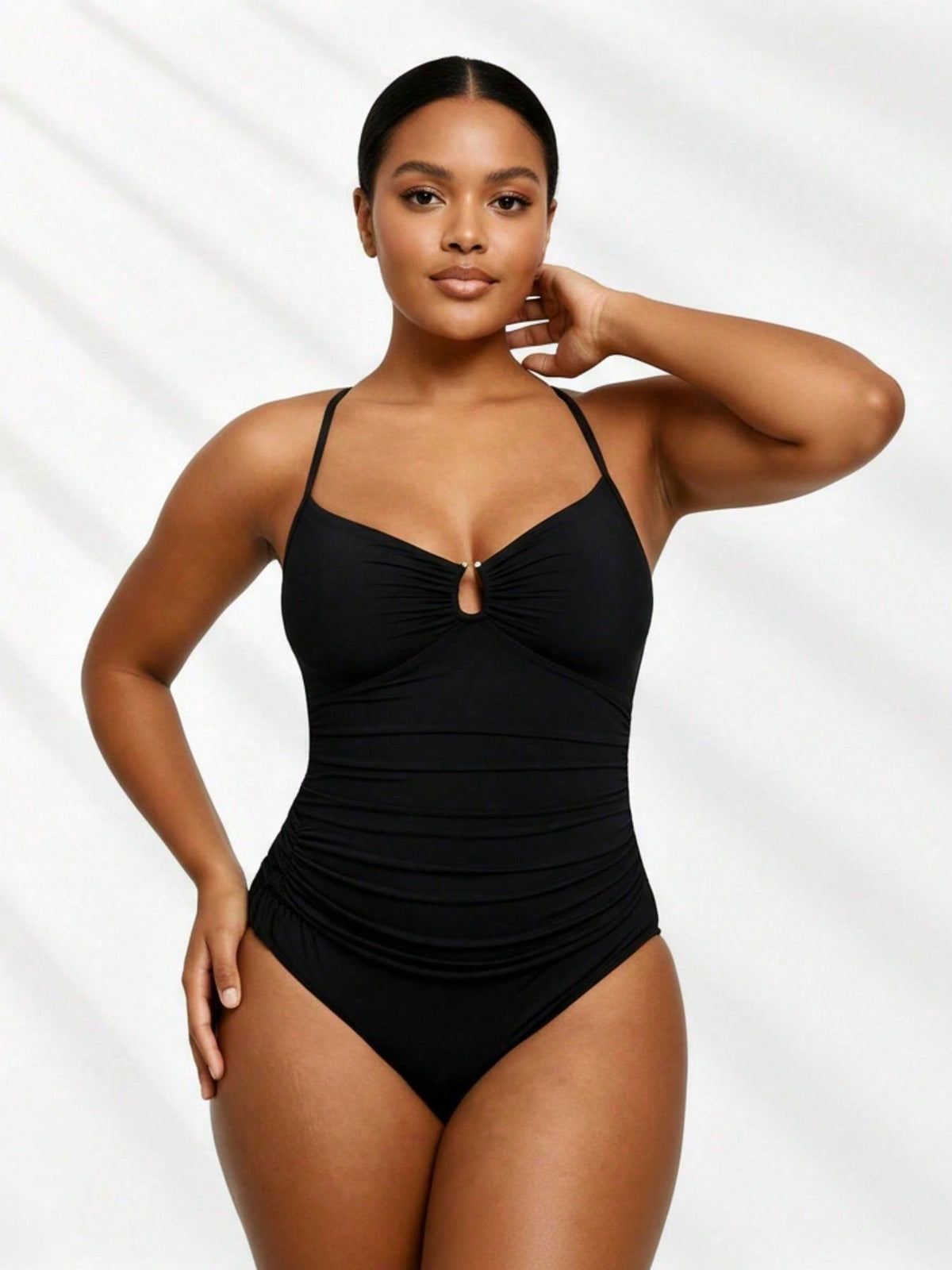 Plus Size Ruched Black Keyhole One-Piece Swimsuit - image 3
