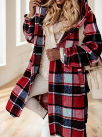 Women's Plaid Hooded Coat With Pocket Detail - image 2