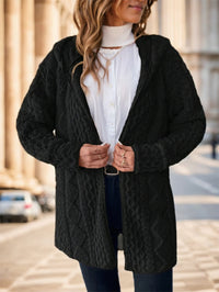 Women Solid Color Long Sleeve Hooded Textured Fleece Jacket For Winter - image 4