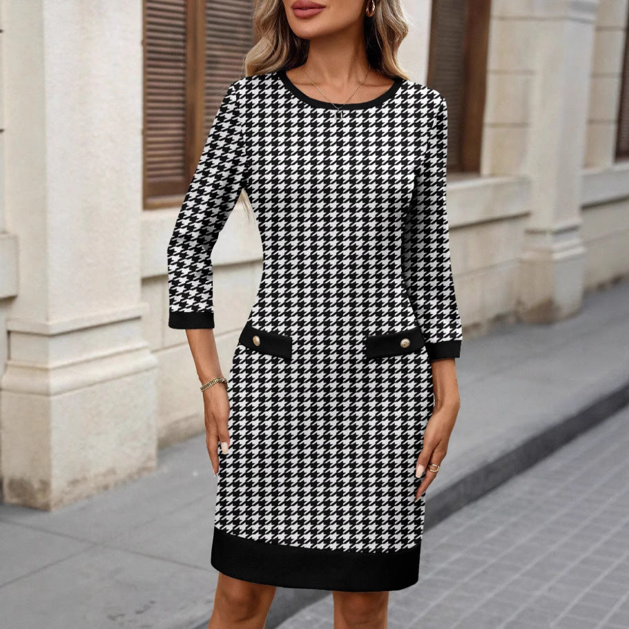 Houndstooth Crew Neck Dress - image 4