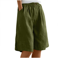 Women's Casual High Waist Loose Fit Solid Color Shorts - Button & Elastic Waist With Pockets - image 8