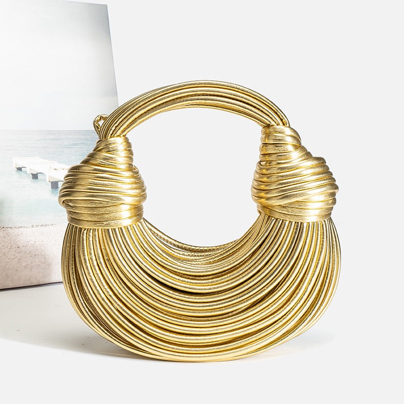 Women's Gold Woven Ring Handle Handbag - image 3