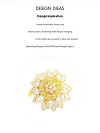 Adjustable Open Gold Flower Ring with Cubic Zirconia & Enamel - image 3