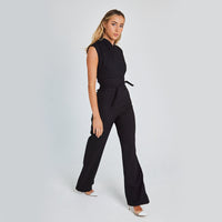 Women's Sleeveless Mock Neck Wide Leg Jumpsuit with Belted Waist - image 2