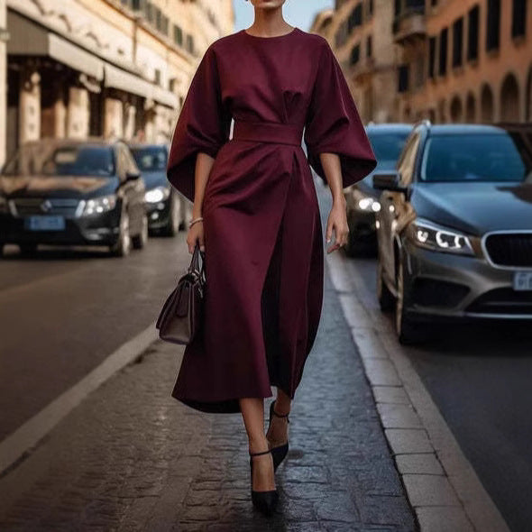 Women's Batwing Sleeve Belted Midi Dress - image 5