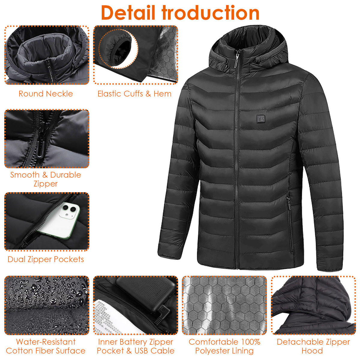 Heated Hooded Puffer Jacket with 8 Heating Zones - image 7