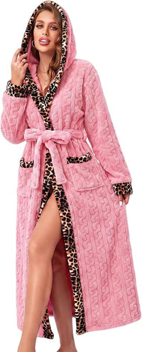 RONGTAI Women's Coral Fleece Long Robe Bathrobe, Jacquard Hearts - image 4