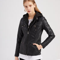 Women's Slim Fit Hooded Faux Leather Jacket - image 1