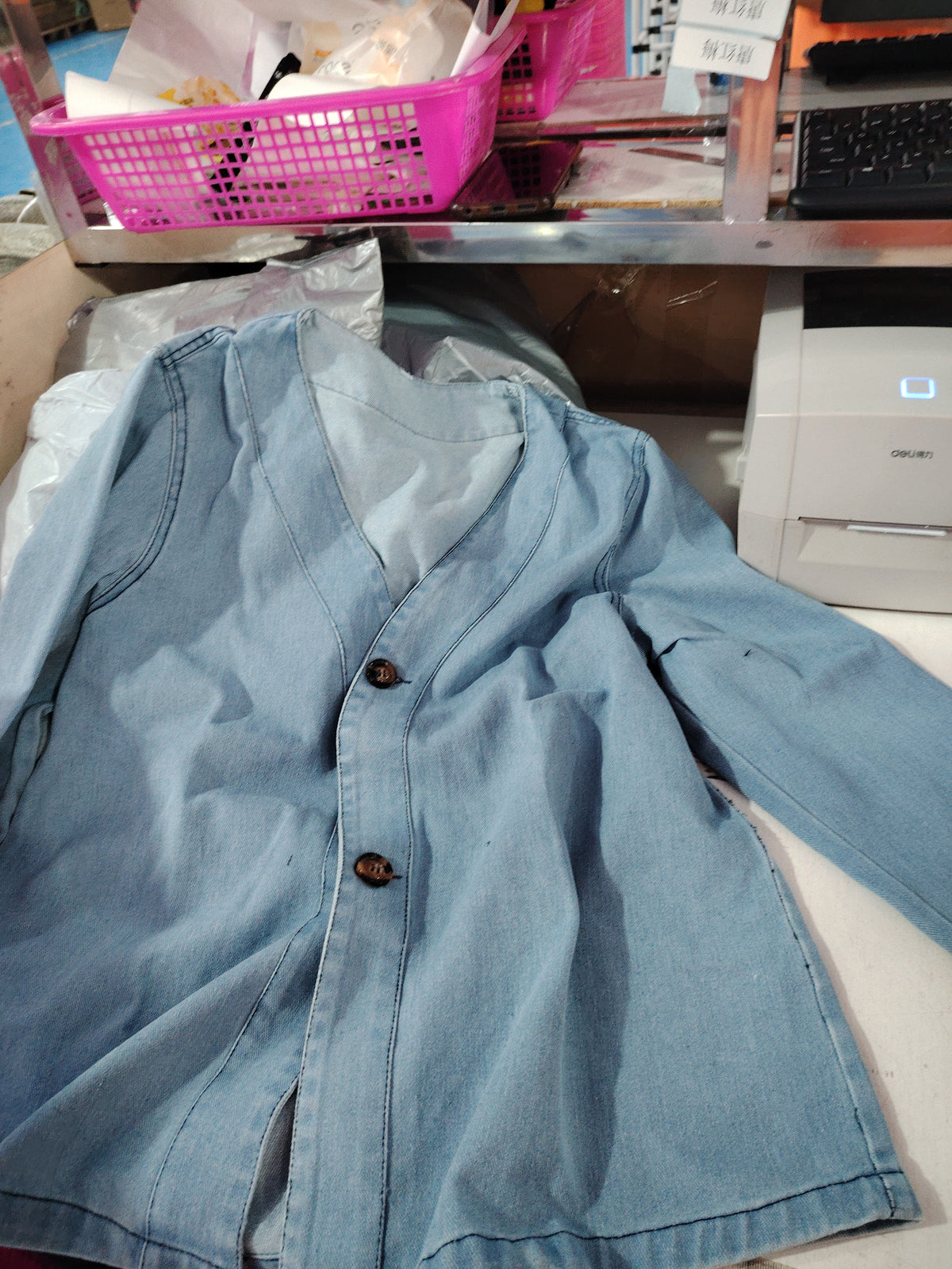 Women's Casual Denim Cardigan Jacket Long Sleeve Button Front Jean Coat Top - image 2