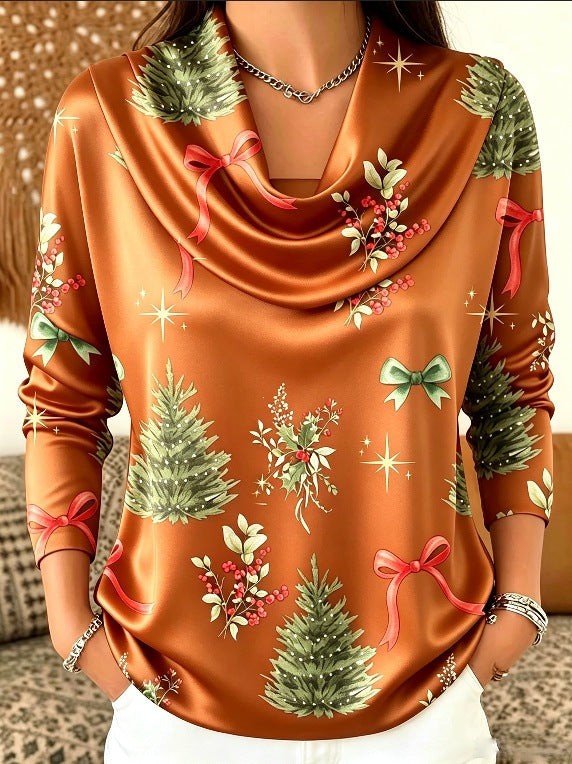 Christmas Tree Print Turtleneck Long Sleeve Top - image 8