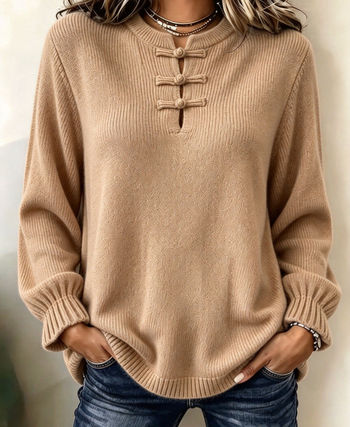 Women's Loose Knit Shirt with Stand Collar - image 8